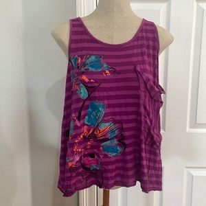 Vintage Roxy floral striped tank top Racerback purple turquoise women’s size XL